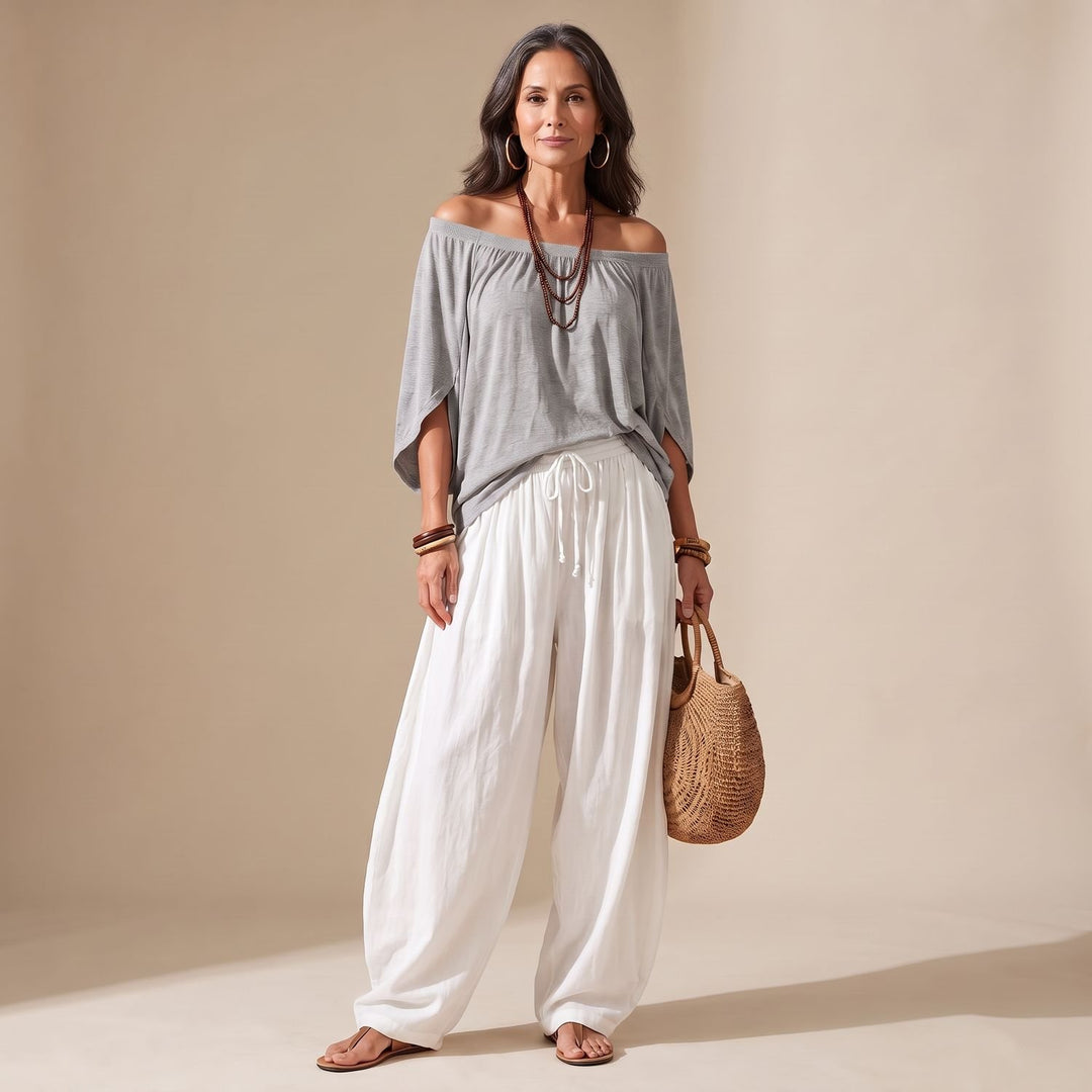 Dames Tweedelige Set Off-Shoulder Top Wijde Broek Boho Co-ord