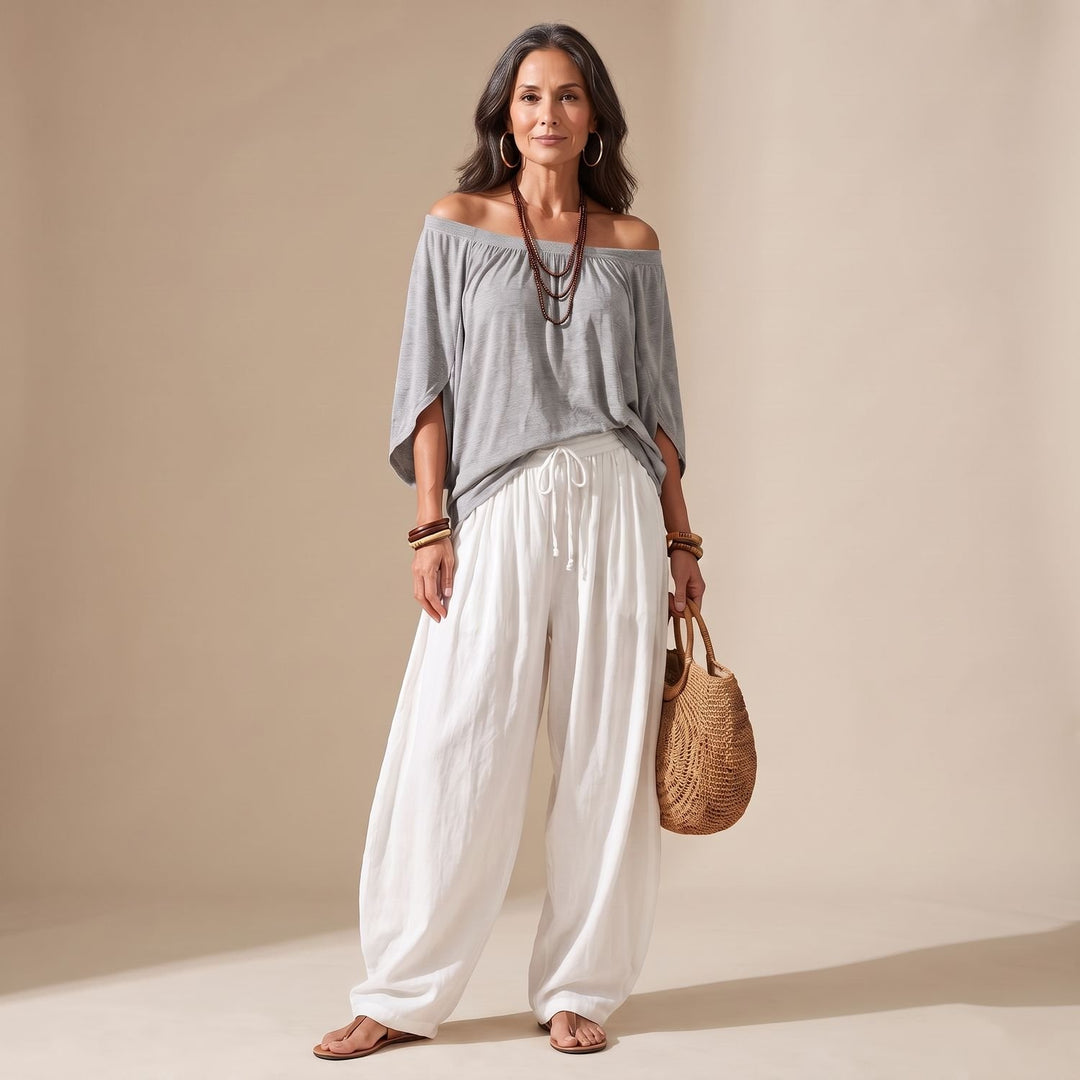 Dames Tweedelige Set Off-Shoulder Top Wijde Broek Boho Co-ord