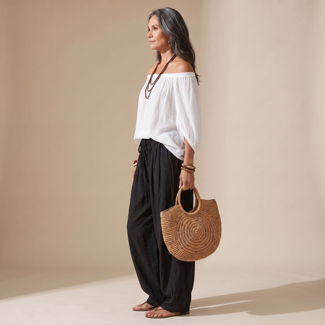 Dames Tweedelige Set Off-Shoulder Top Wijde Broek Boho Co-ord