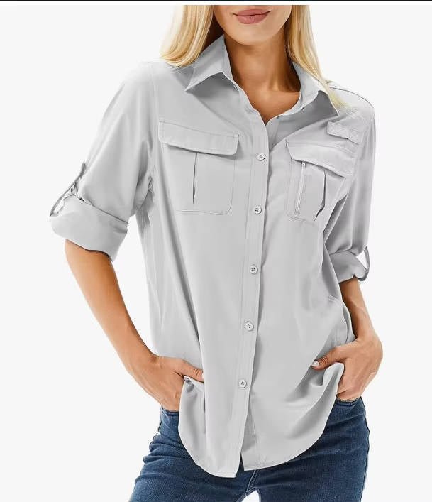 Dames UPF 50 Lange Mouw Wandel Outdoor Shirt - Light Grey