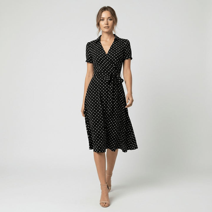 Dames V-hals A-lijn Midi-jurk met Korte Mouwen en Strikceintuur