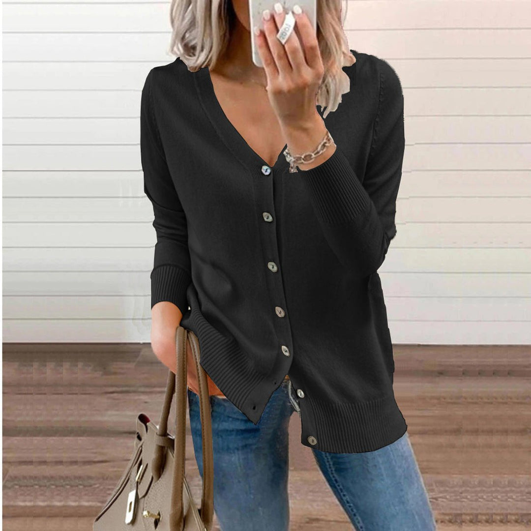 Dames V-hals Gebreide Cardigan Knoopsluiting Lange Mouwen - Zwart