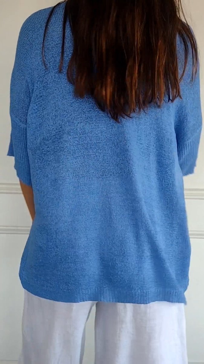 Dames V-hals Gebreide Oversized Korte Mouw Top