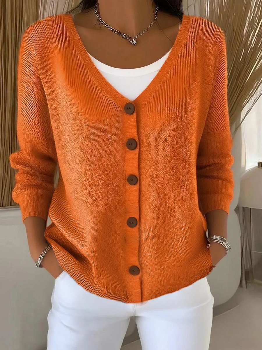 Dames V-Hals Knoopsluiting Gebreide Cardigan Sweater Women - Oranje