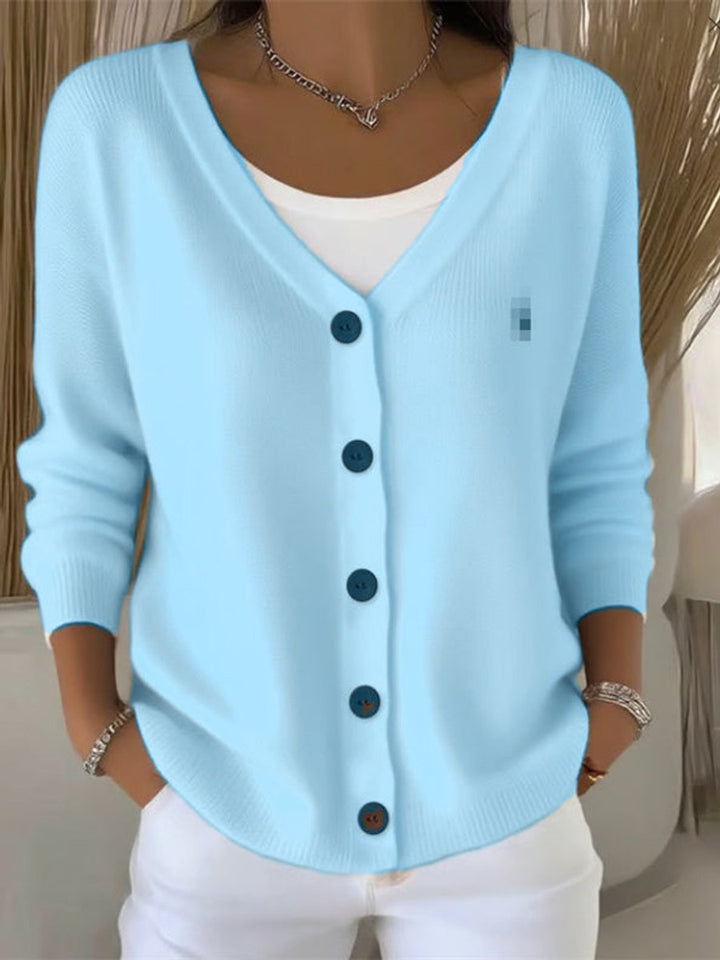 Dames V-Hals Knoopsluiting Gebreide Cardigan Sweater Women - Blauw