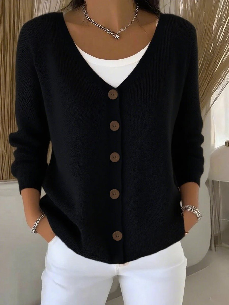 Dames V-Hals Knoopsluiting Gebreide Cardigan Sweater Women - Zwart