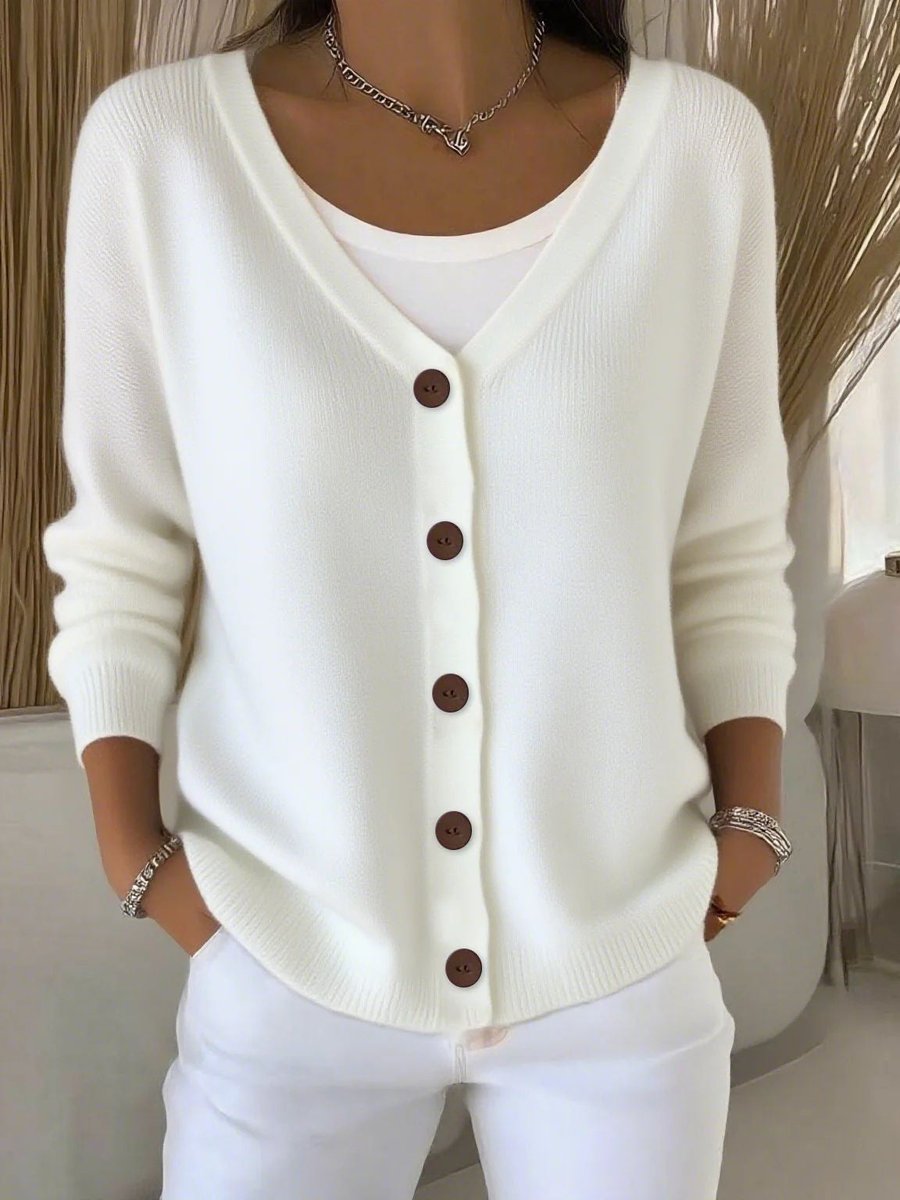 Dames V-Hals Knoopsluiting Gebreide Cardigan Sweater Women - Wit