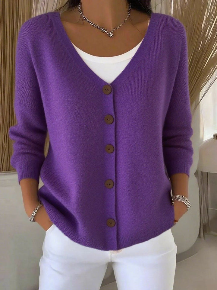 Dames V-Hals Knoopsluiting Gebreide Cardigan Sweater Women - Paars