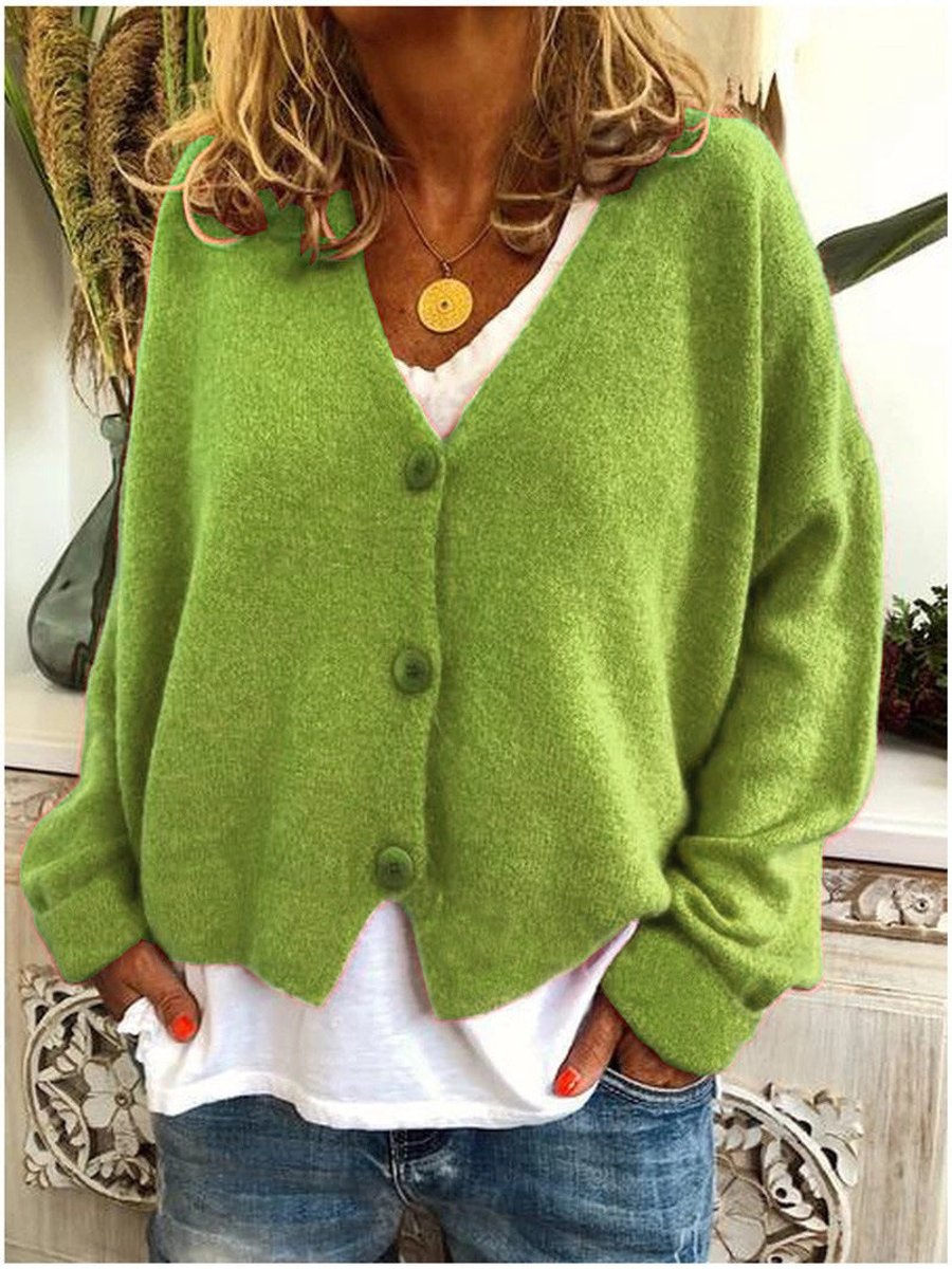 Dames V-hals Knoopsluiting Oversized Cardigan - Lichtgroen