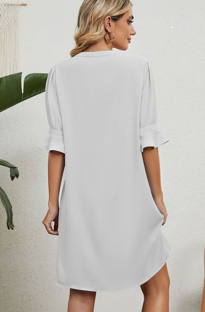 Dames V-hals Mini-jurk met Ruches Mouwen Casual Zomerjurk
