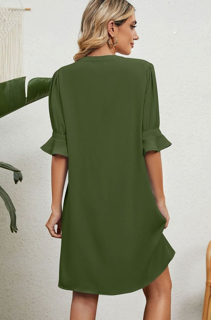 Dames V-hals Mini-jurk met Ruches Mouwen Casual Zomerjurk