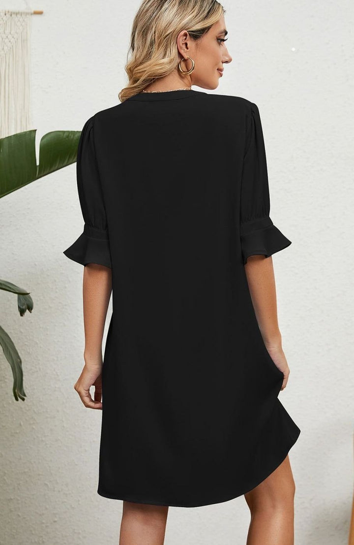 Dames V-hals Mini-jurk met Ruches Mouwen Casual Zomerjurk