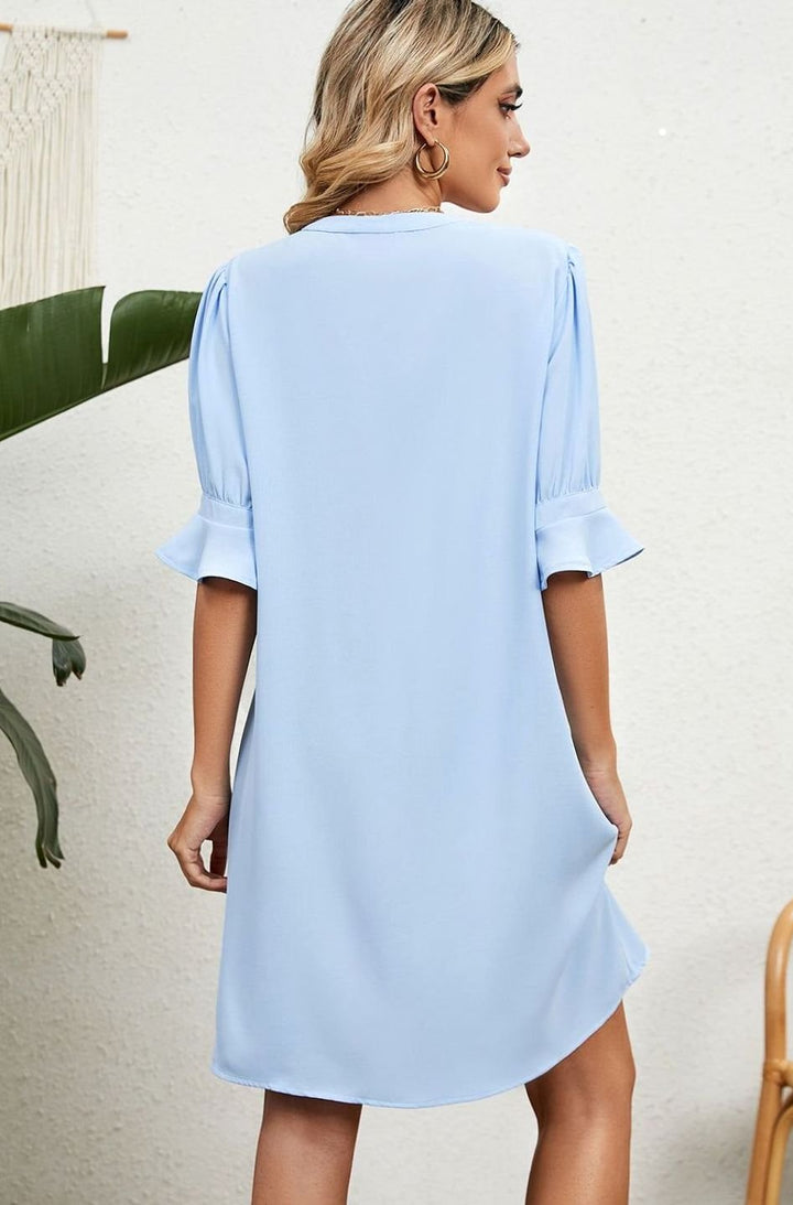 Dames V-hals Mini-jurk met Ruches Mouwen Casual Zomerjurk