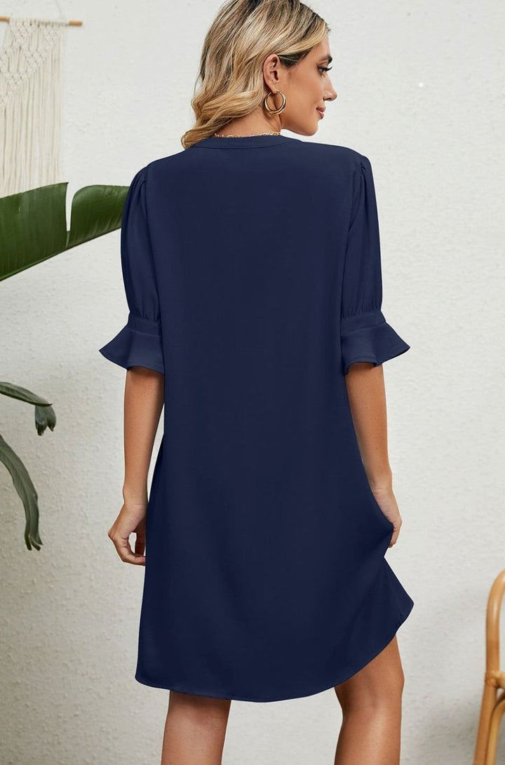 Dames V-hals Mini-jurk met Ruches Mouwen Casual Zomerjurk