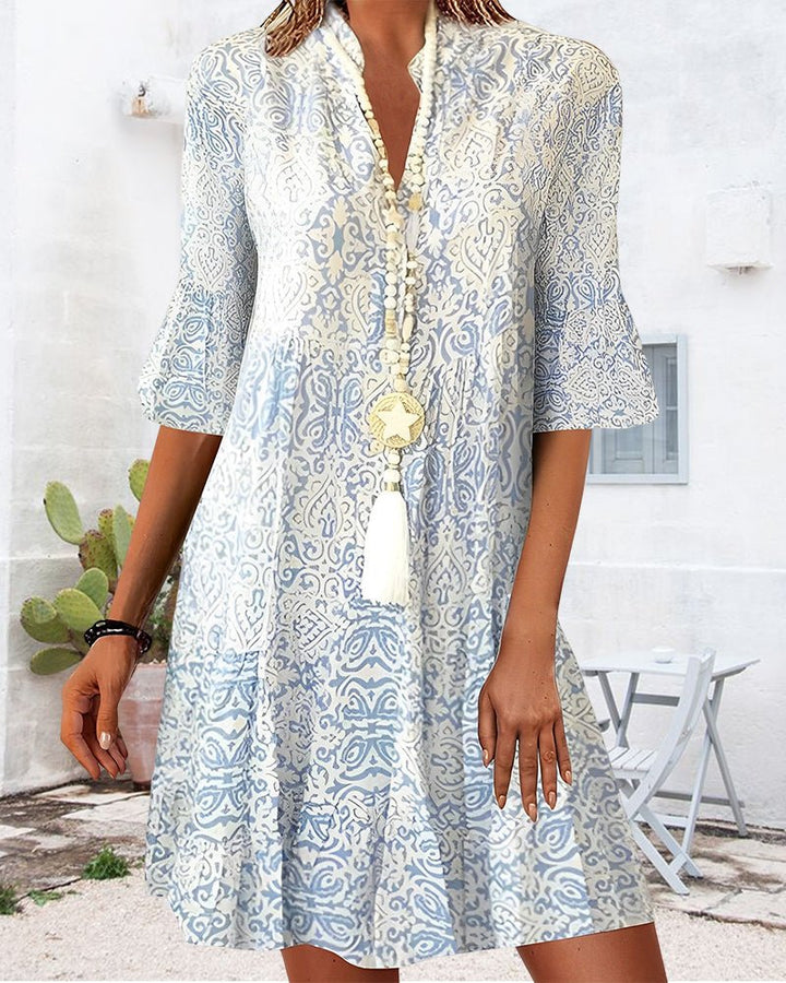 Dames V-hals Paisley Print Driekwart Mouwen Jurk