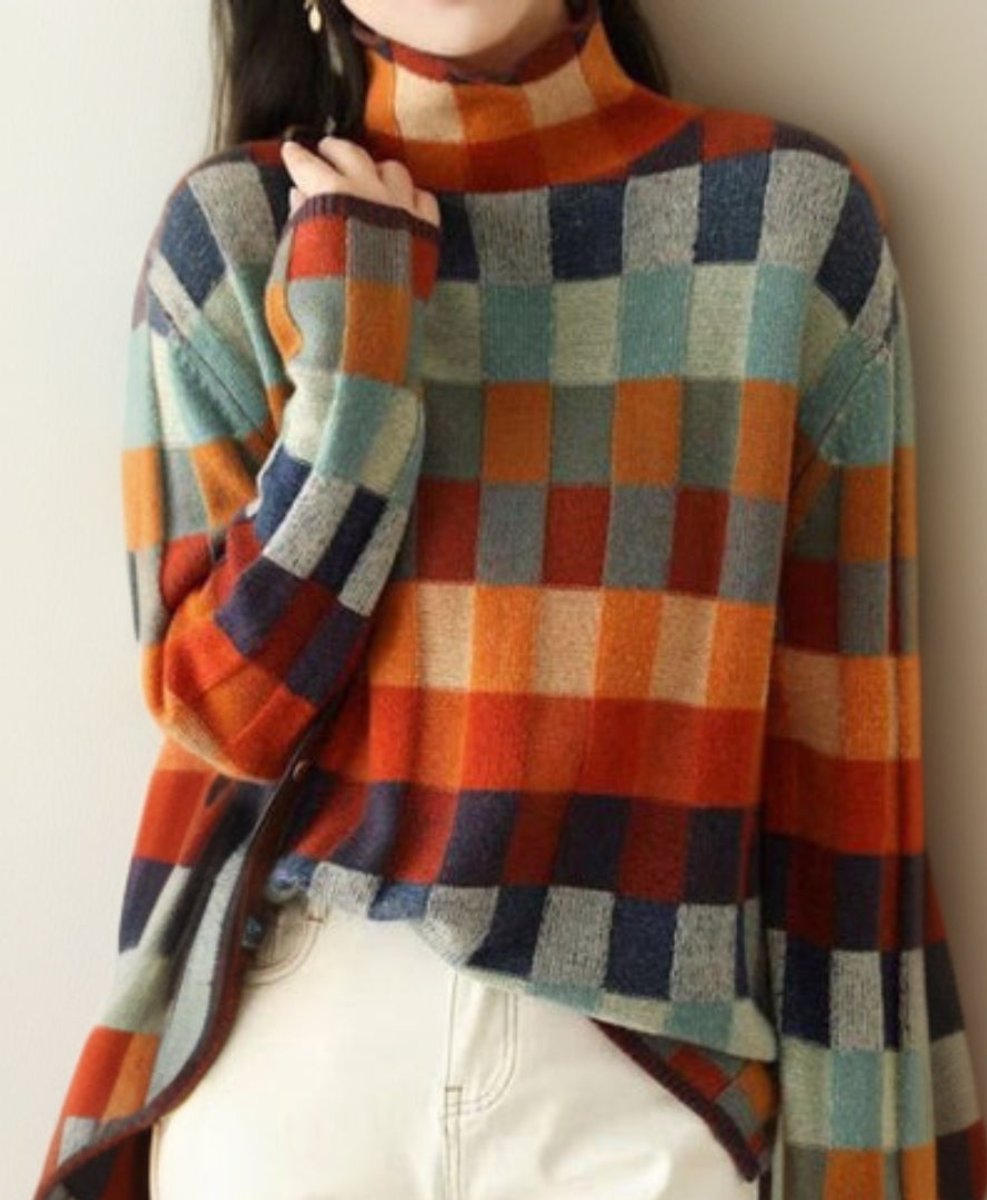 Dames Veelkleurige Geblokte Coltrui Knit Sweater