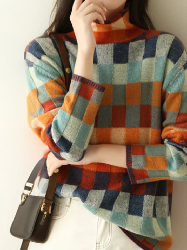 Dames Veelkleurige Geblokte Coltrui Knit Sweater
