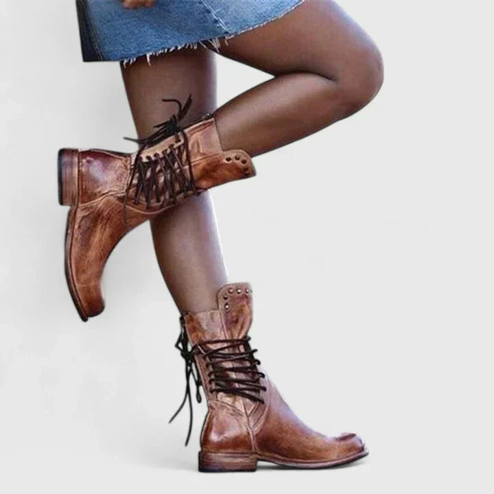 Dames Veterboots Enkelhoge Leren Knee High Boots Vintage