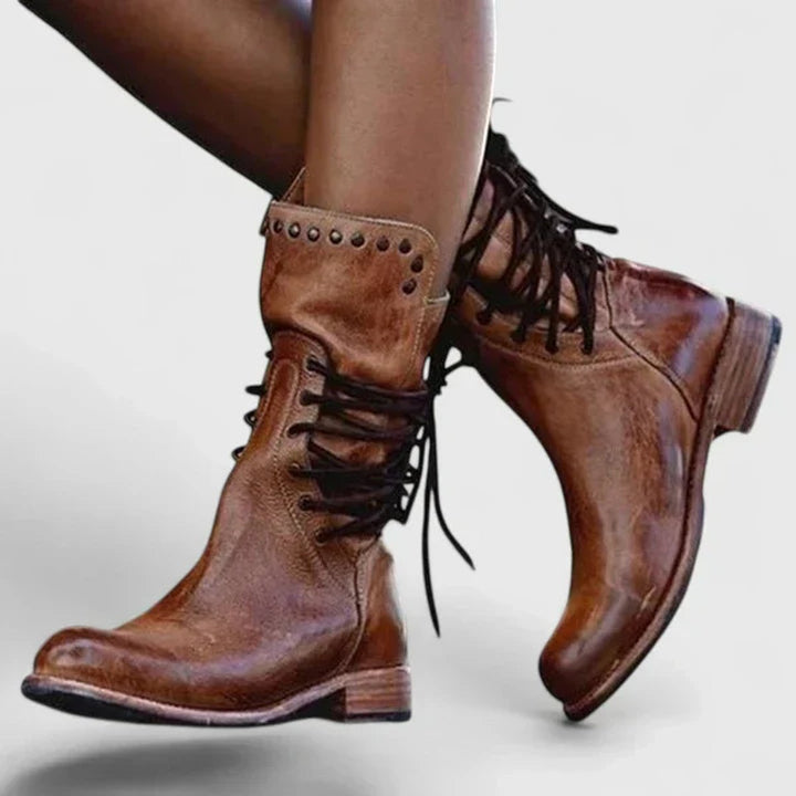 Dames Veterboots Enkelhoge Leren Knee High Boots Vintage