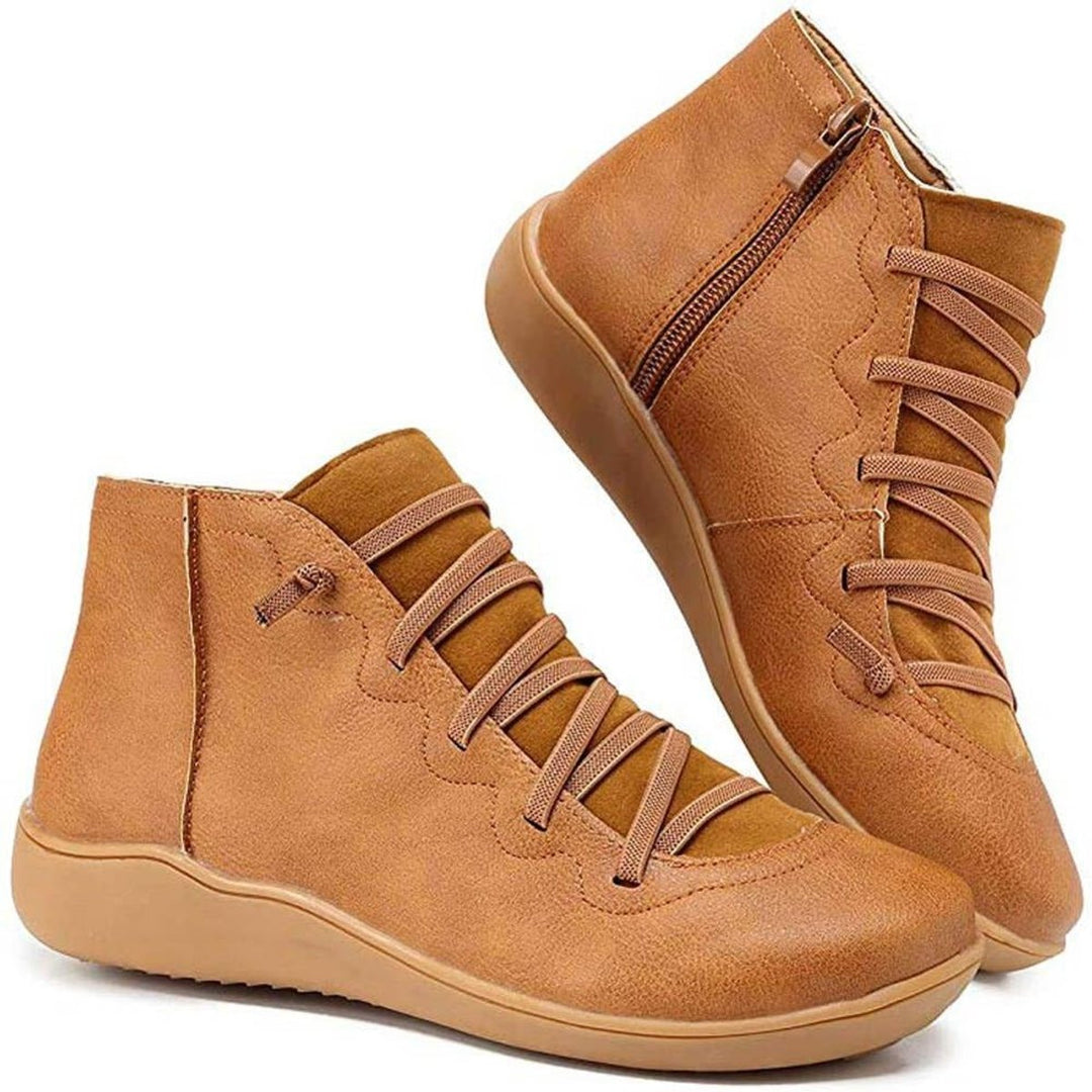 Dames Veterschoenen Platte Zool Comfortabele Leren Ankle Boots - Bruin