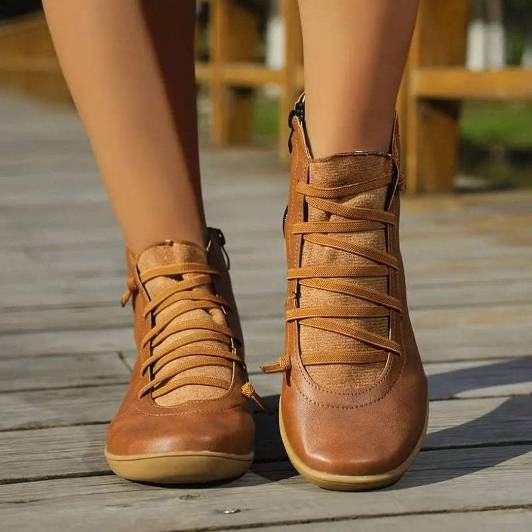 Dames Veterschoenen Platte Zool Comfortabele Leren Ankle Boots