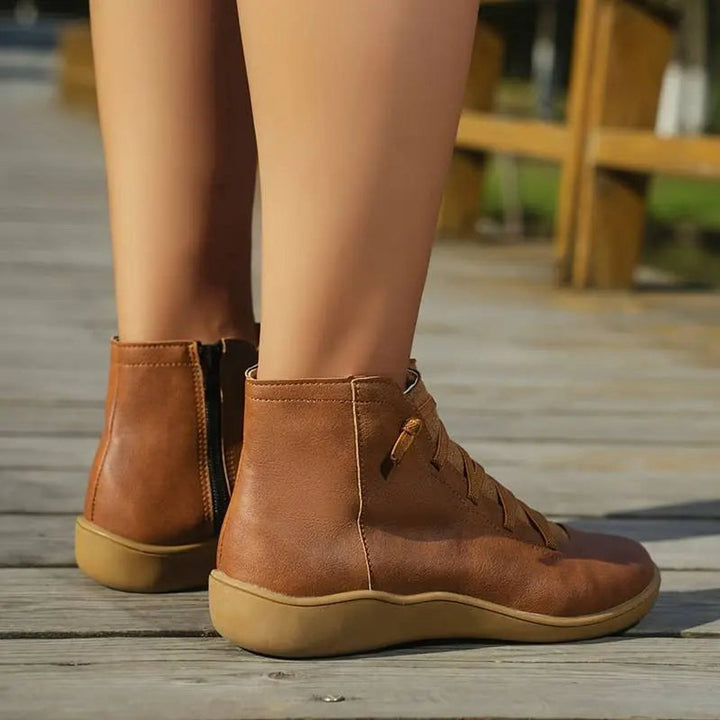 Dames Veterschoenen Platte Zool Comfortabele Leren Ankle Boots