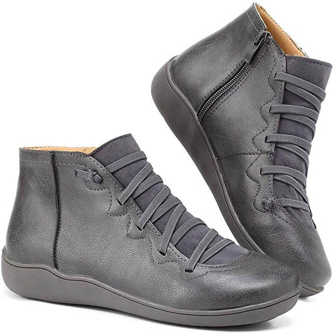 Dames Veterschoenen Platte Zool Comfortabele Leren Ankle Boots - Grijs