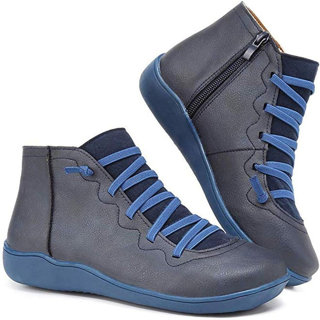 Dames Veterschoenen Platte Zool Comfortabele Leren Ankle Boots - Blauw