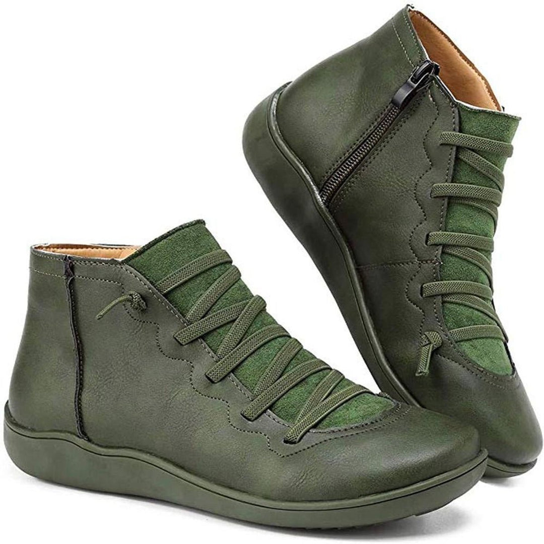 Dames Veterschoenen Platte Zool Comfortabele Leren Ankle Boots - Groen