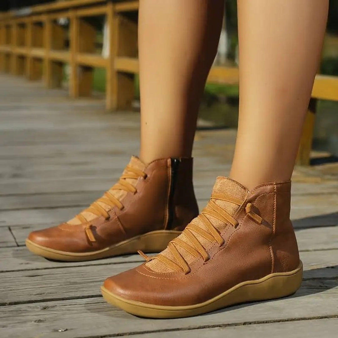 Dames Veterschoenen Platte Zool Comfortabele Leren Ankle Boots