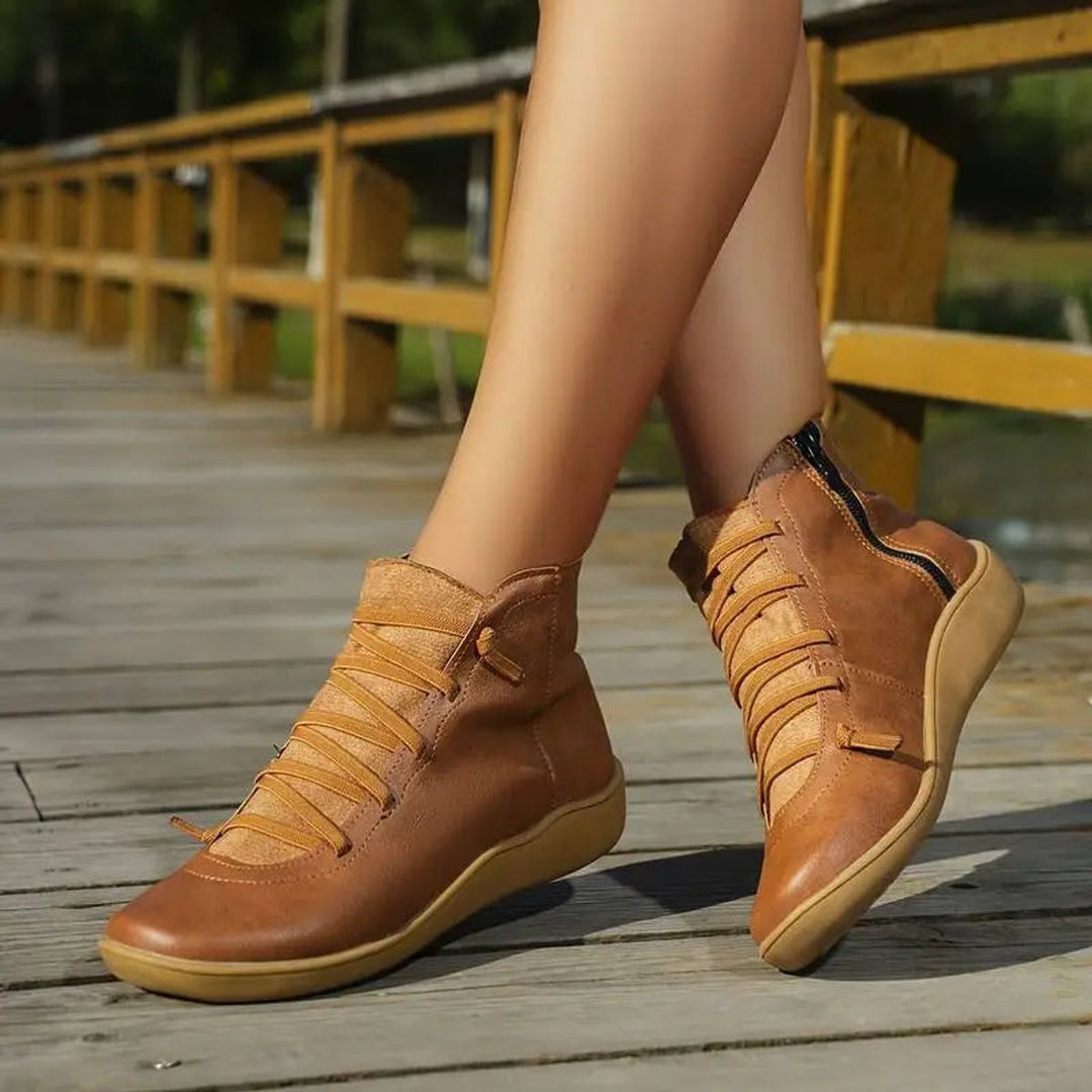Dames Veterschoenen Platte Zool Comfortabele Leren Ankle Boots