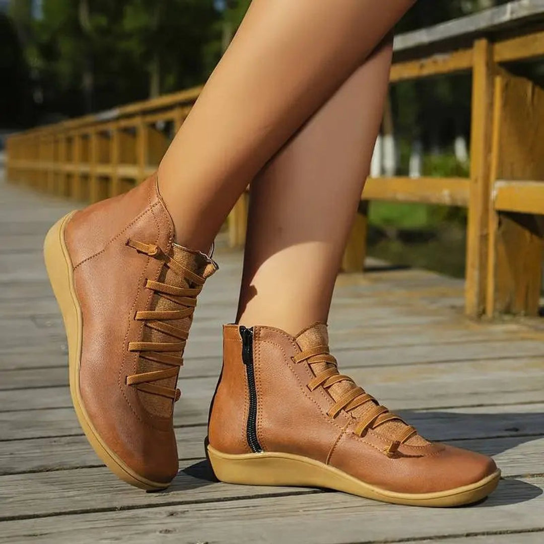 Dames Veterschoenen Platte Zool Comfortabele Leren Ankle Boots