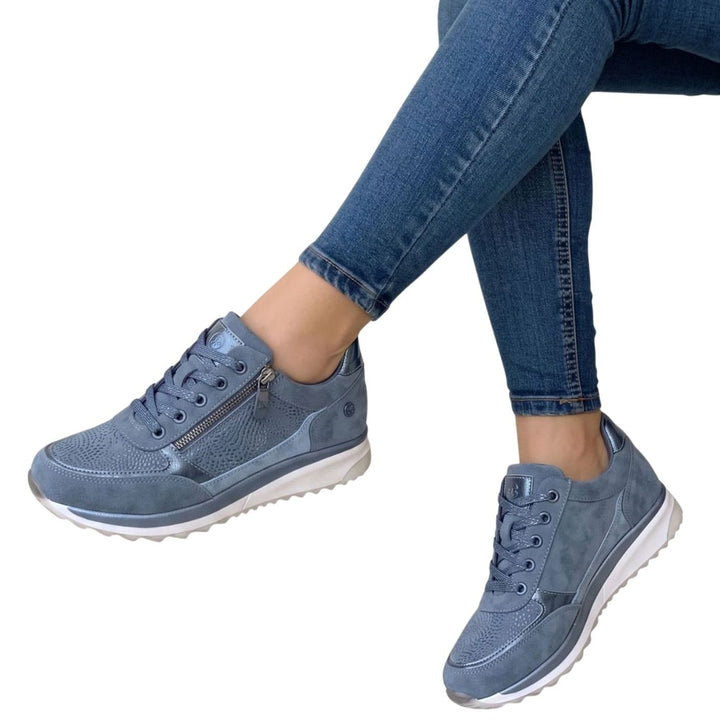 Dames Vetersneakers met Zijrits en Plateauzool - Blauw