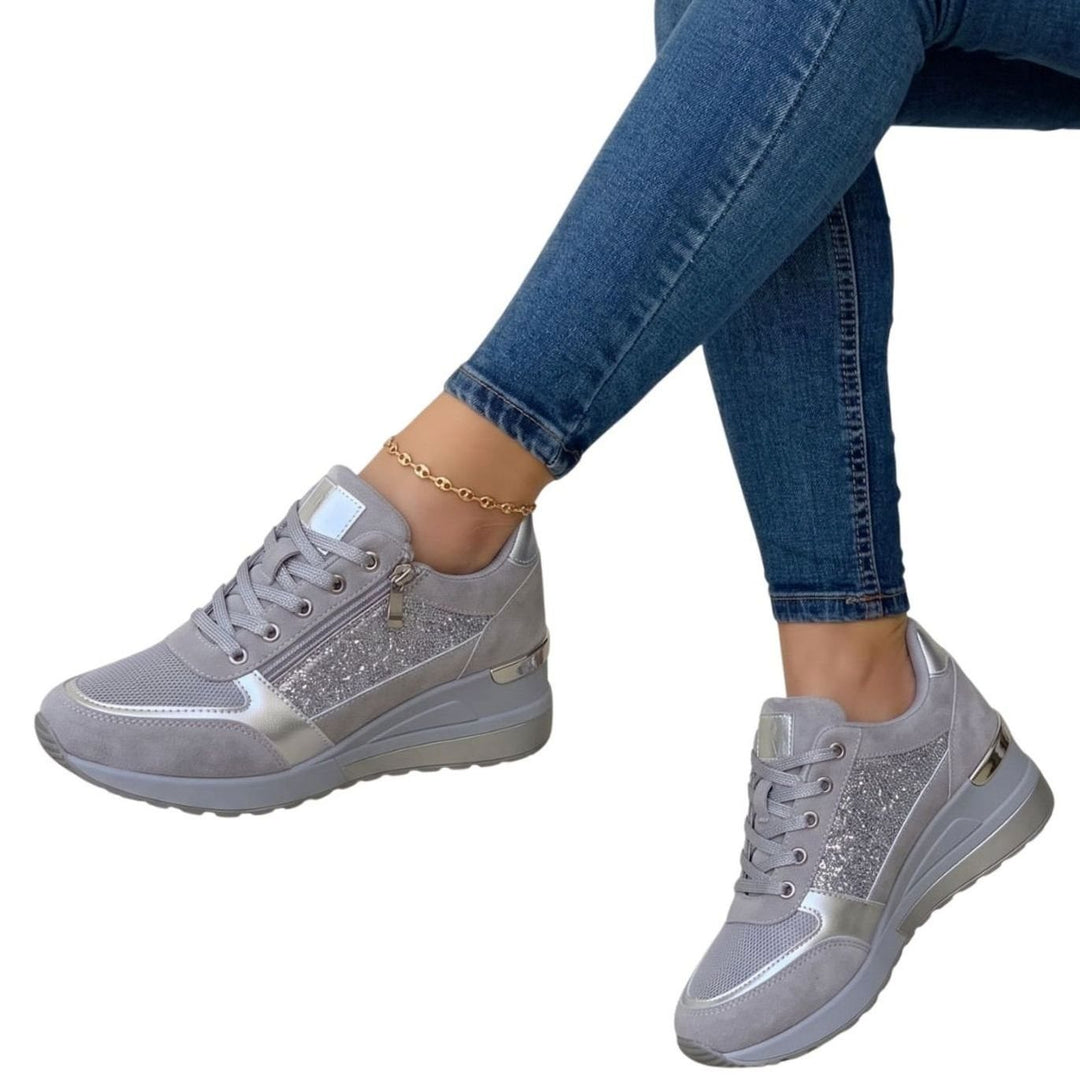 Dames Vetersneakers met Zijrits en Plateauzool - Grijs