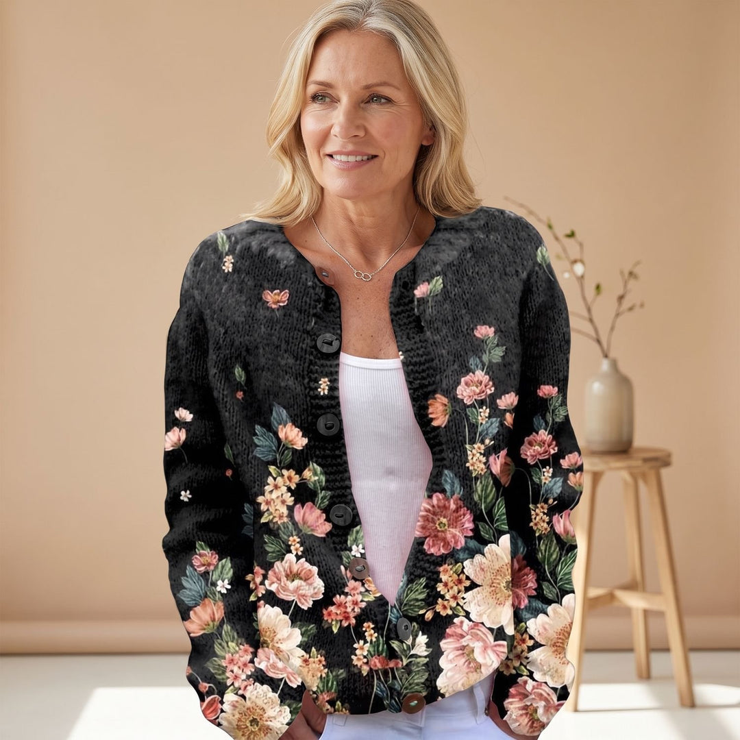 Dames Vintage Bloemen Vest met Knoopsluiting Lange Mouwen