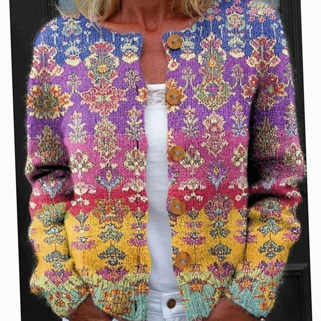 Dames Vintage Botanisch Geprinte Gebreide Cardigan met Knoopsluiting