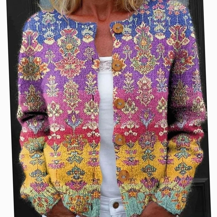 Dames Vintage Botanisch Geprinte Gebreide Cardigan met Knoopsluiting