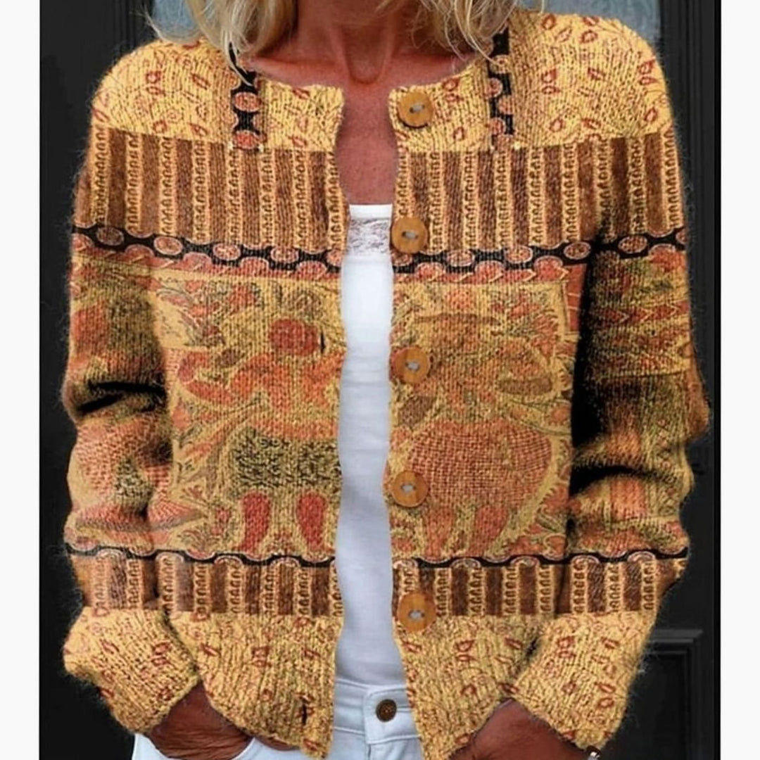 Dames Vintage Botanisch Geprinte Gebreide Cardigan met Knoopsluiting