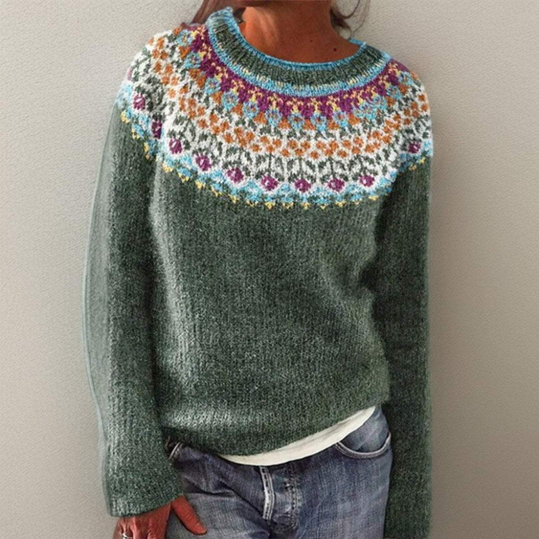 Dames Vintage Gebloemd Gebreide Trui Ronde Hals Pullover
