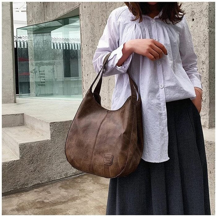 Dames Vintage Leren Schoudertas Ruime Hobo Handtas