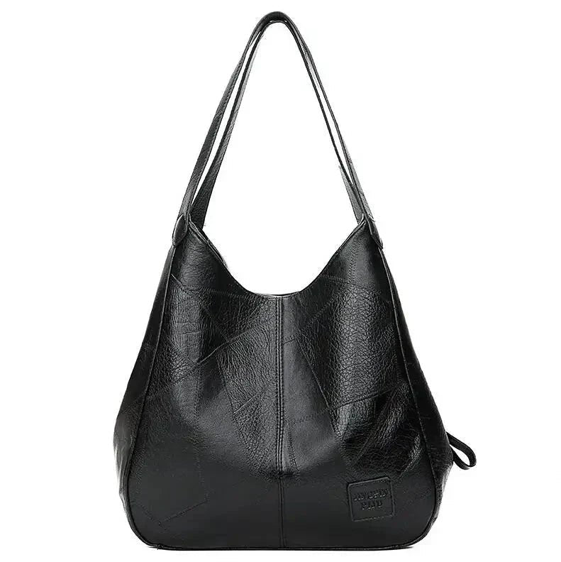 Dames Vintage Leren Schoudertas Ruime Hobo Handtas - Black