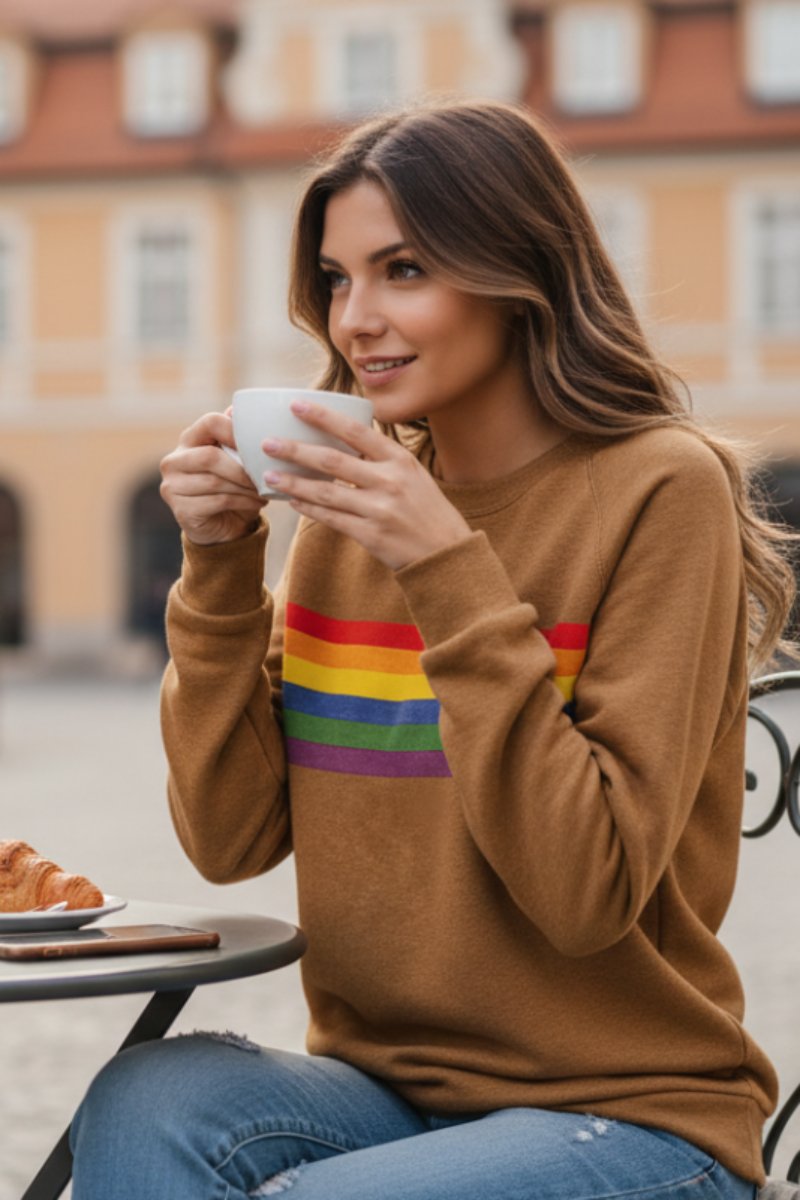 Dames Vintage Regenboog Gestreepte Relaxed-Fit Sweatshirt