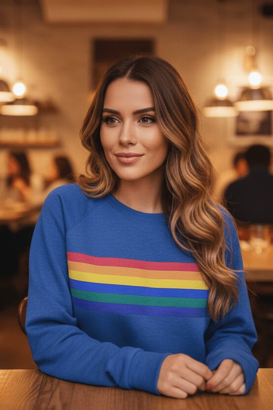 Dames Vintage Regenboog Gestreepte Relaxed-Fit Sweatshirt