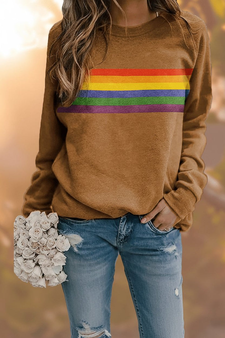 Dames Vintage Regenboog Gestreepte Relaxed-Fit Sweatshirt - Yellow