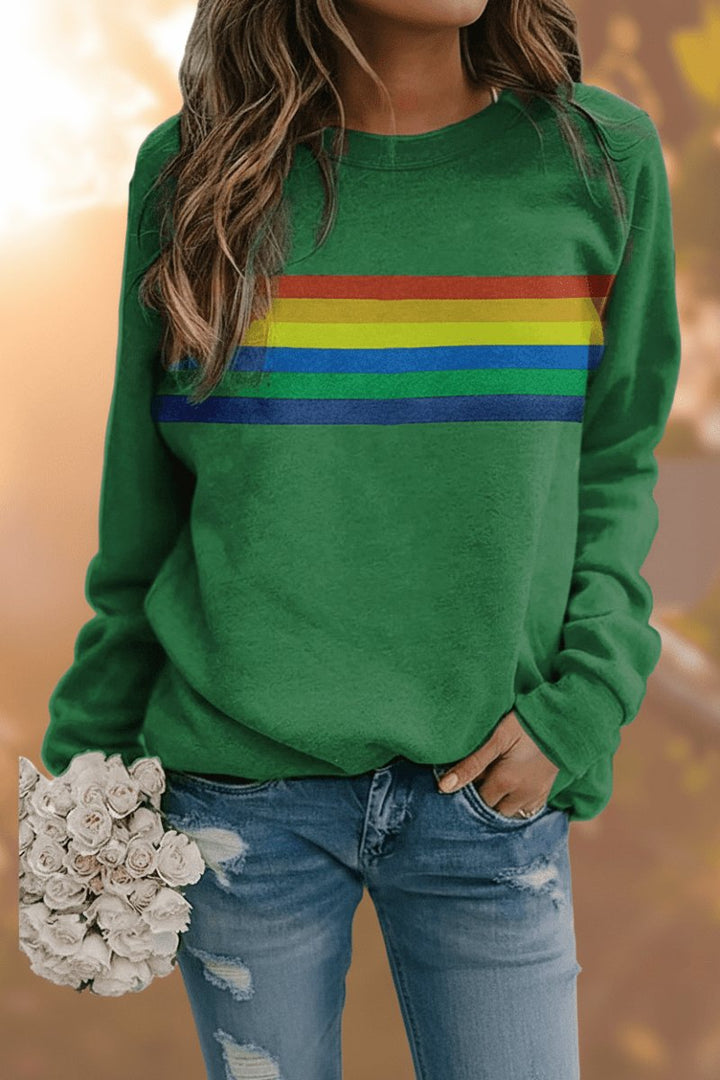 Dames Vintage Regenboog Gestreepte Relaxed-Fit Sweatshirt