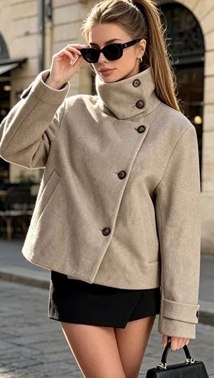 Dames Vintage Staande Kraag Wollen KortJas