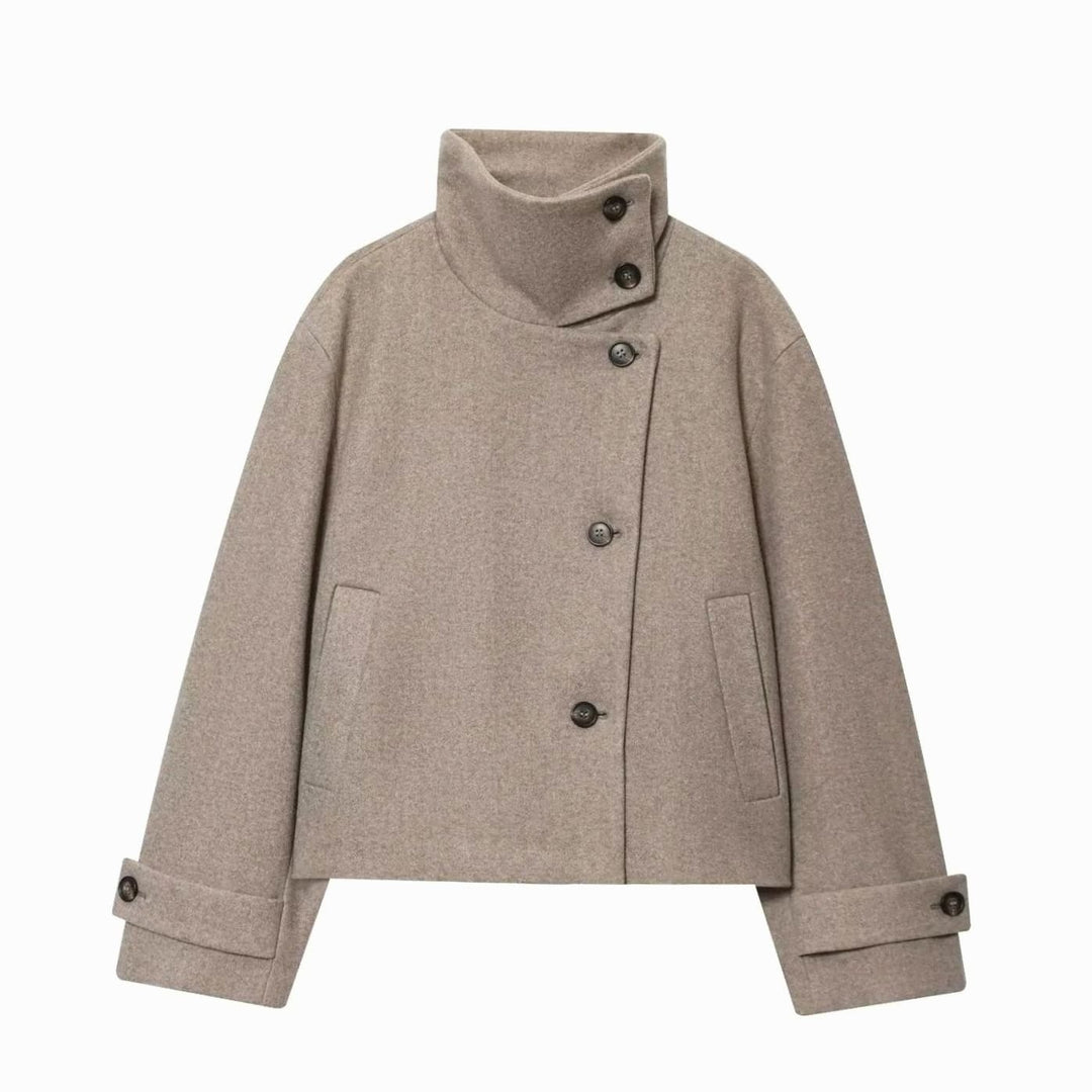 Dames Vintage Staande Kraag Wollen KortJas - Beige