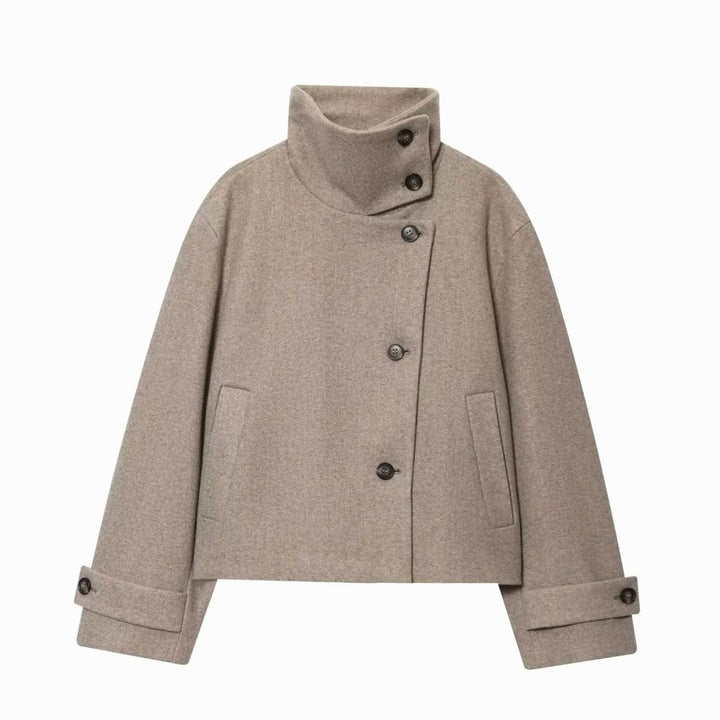 Dames Vintage Staande Kraag Wollen KortJas - Beige