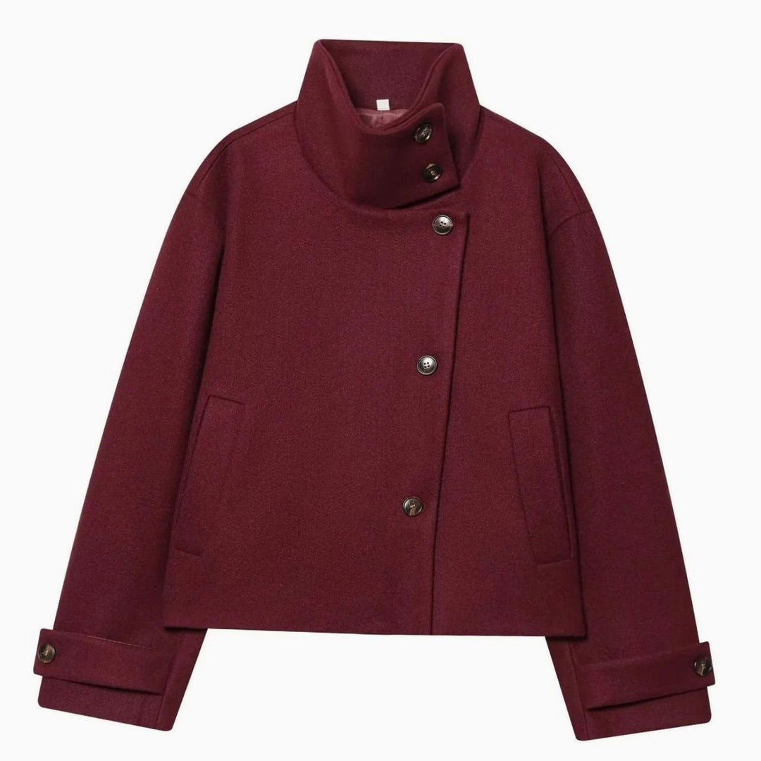 Dames Vintage Staande Kraag Wollen KortJas - Rood