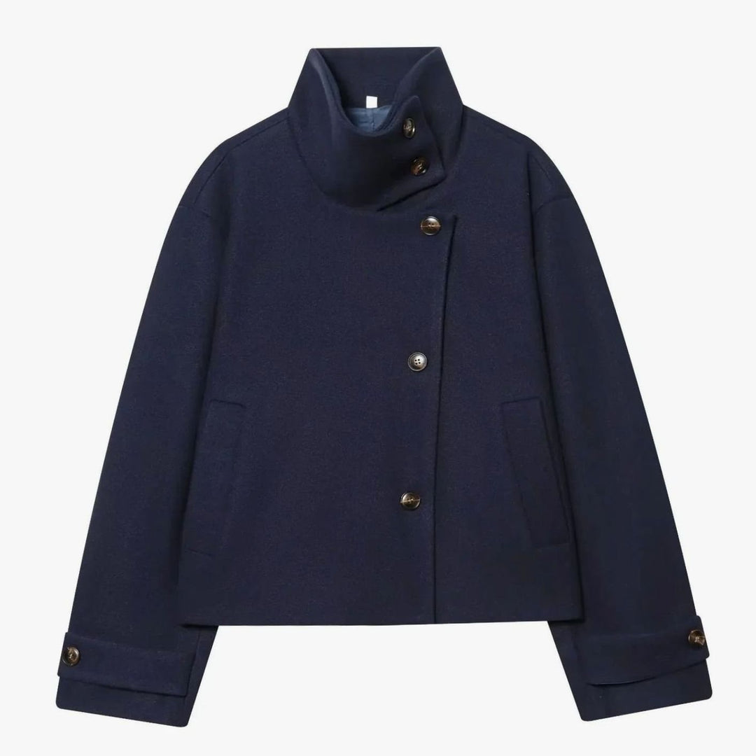Dames Vintage Staande Kraag Wollen KortJas - Donkerblauw